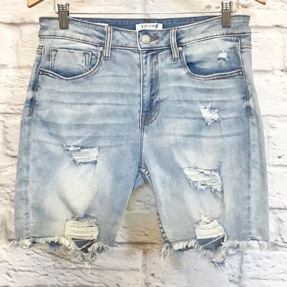 Vigoss 29 (US 8) Ace Bermuda Denim Shorts Distressed Light Wash High Rise - Picture 3 of 11